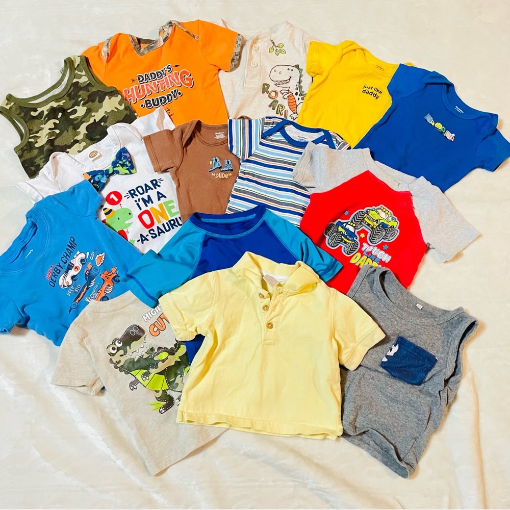 Baby Boy 12 Months 14 piece Clothing Lot Gerber Carters Onesies Short Sleeve Top